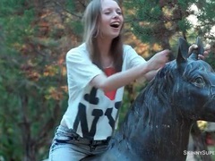 KiloPanties presents: Cute chick in jeans poses and strips outdoors