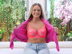 KiloPanties presents: Alexis jerks a dick with her big boobs before fucking on the sofa
