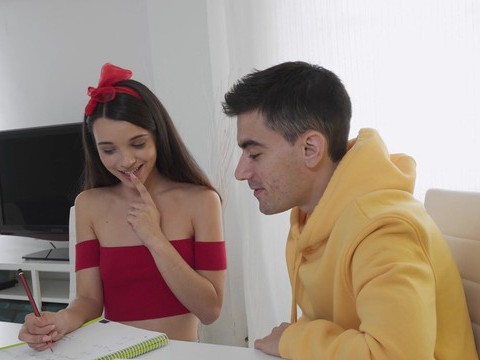 KiloPanties presents: Cute brunette ohana petite spreads legs to ride a hard dick