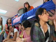 KiloPanties presents: Male stripper blown by girls in dorm room