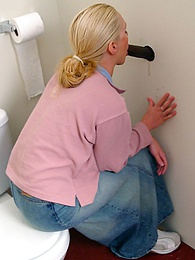 KiloPanties presents: Blonde girl Jamie sits on the toilet and blows a black gloryhole dong