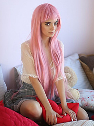 KiloPanties presents: Teen sweetheart with a long pink hair gets nude and flashes her gorgeous breasts and pussy