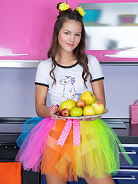 KiloPanties presents: Mind blowing and breathtaking brunette beauty playing with fruits after she gets fully naked for the camera.