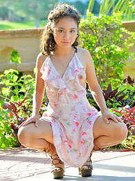 KiloPanties presents: Stunning brunette young Isabel shows tiny tits and spreads her legs outdoor