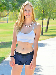 KiloPanties presents: Sporty blonde babe Dakota strips her clothes and flaunts her hot body outdoors
