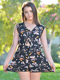 KiloPanties presents: Svelte american dark-haired teen Kylie Quinn in shorts toys her twat outdoor
