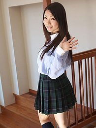 KiloPanties presents: Asian schoolgirl Tomoyo Hoshino strips to stockings and poses outdoors