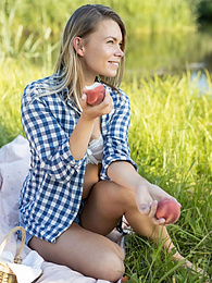 KiloPanties presents: Skinny blonde Paulina gets naked on a blanket in a field of wheat